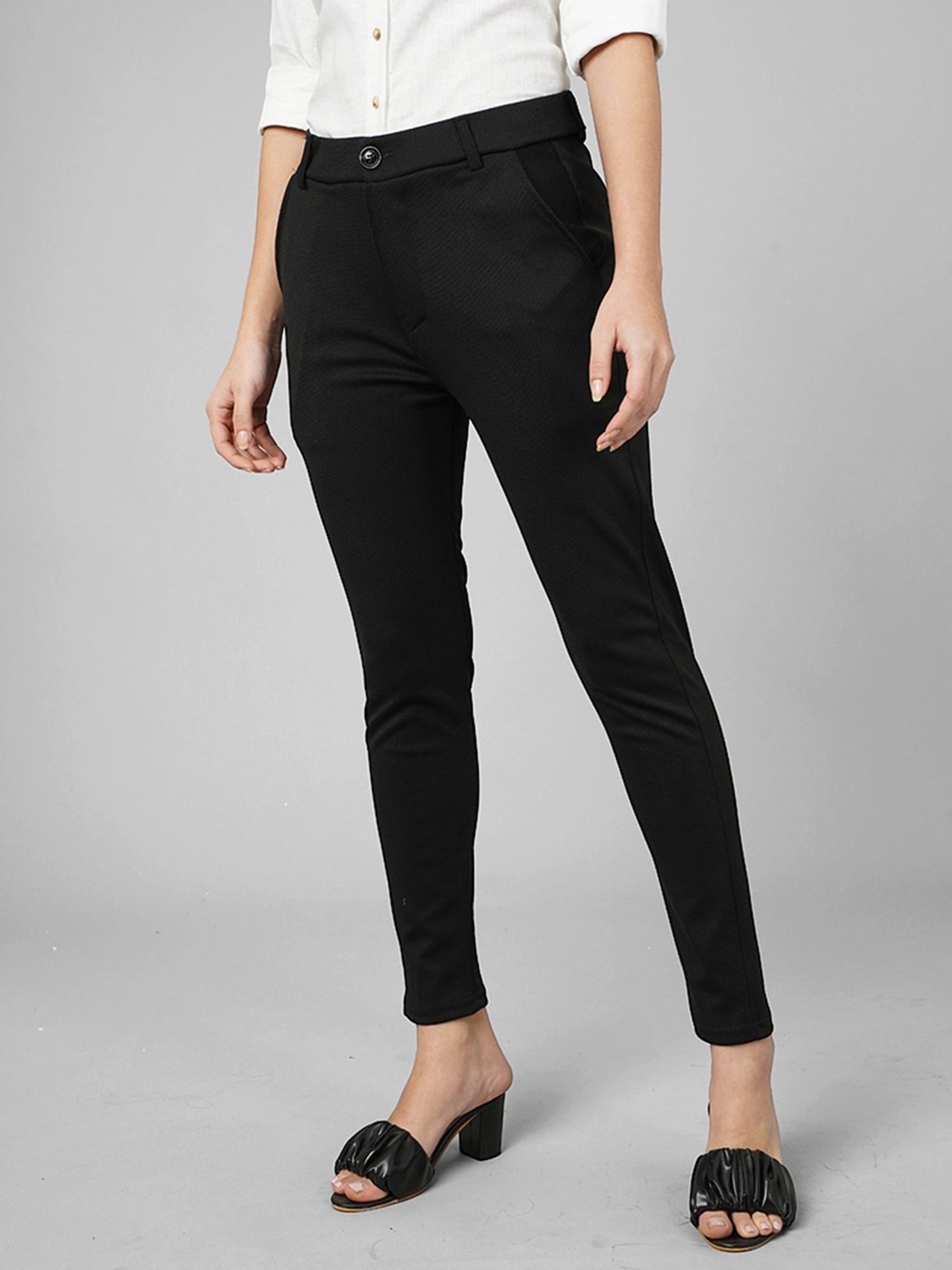 FITHUB Black Skinny Fit High Rise Trousers
