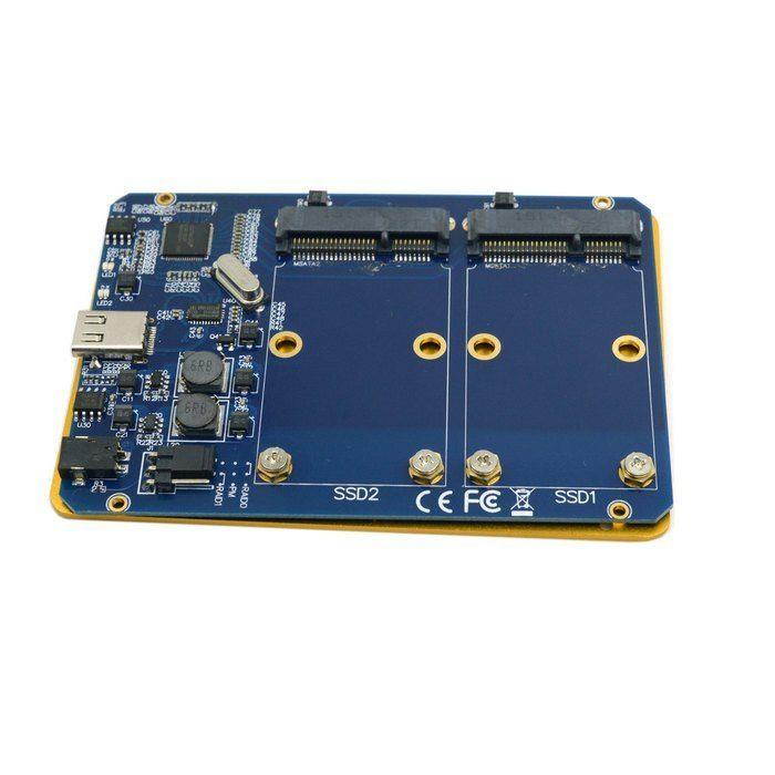 Silver USB-C USB 3.1 Type C to Dual 50mm MSATA PCI-E SSD Enclosure with Raid