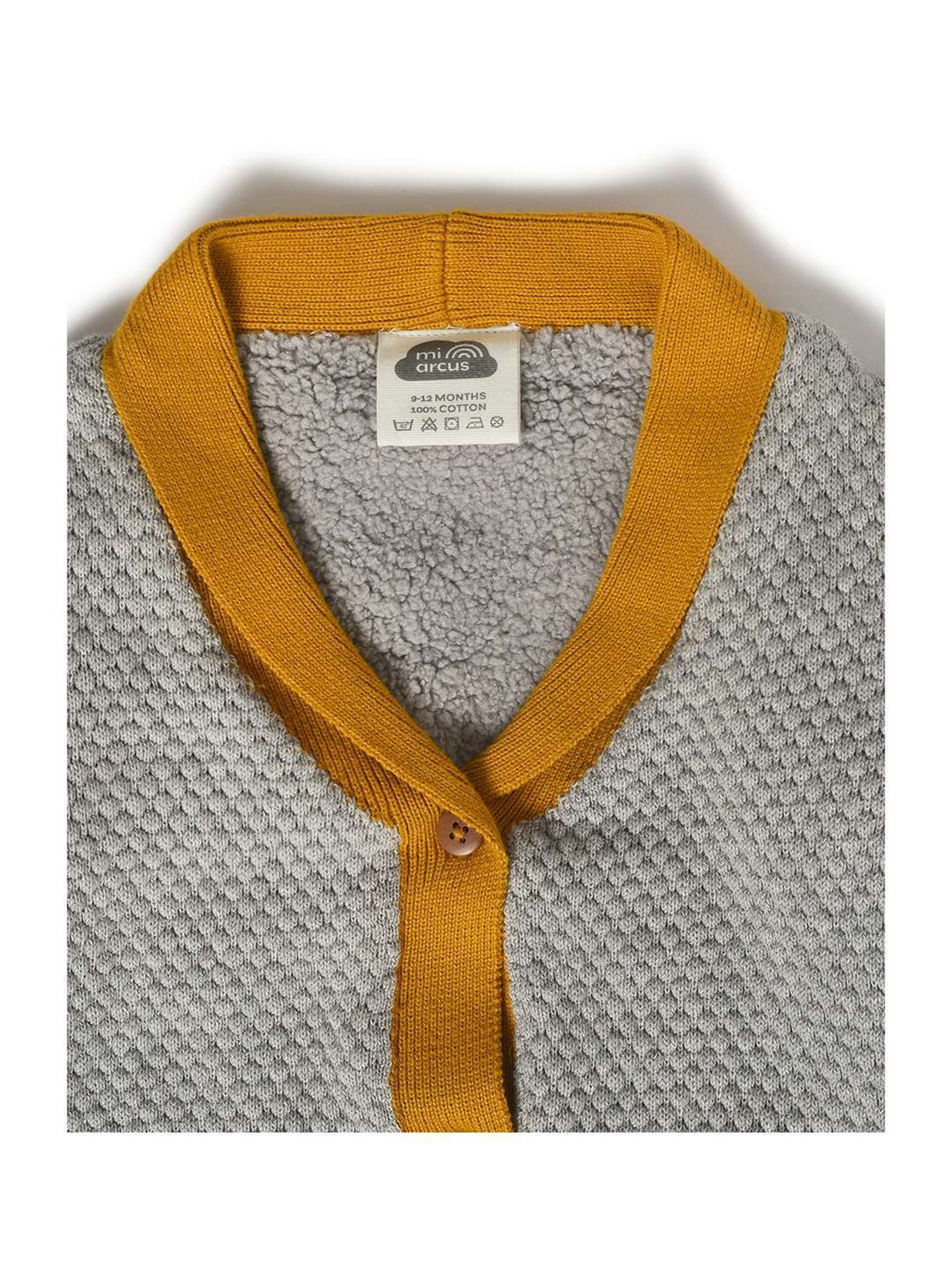 MiArcus Kids Grey & Yellow Cotton Textured Pattern Full Sleeves Cardigan