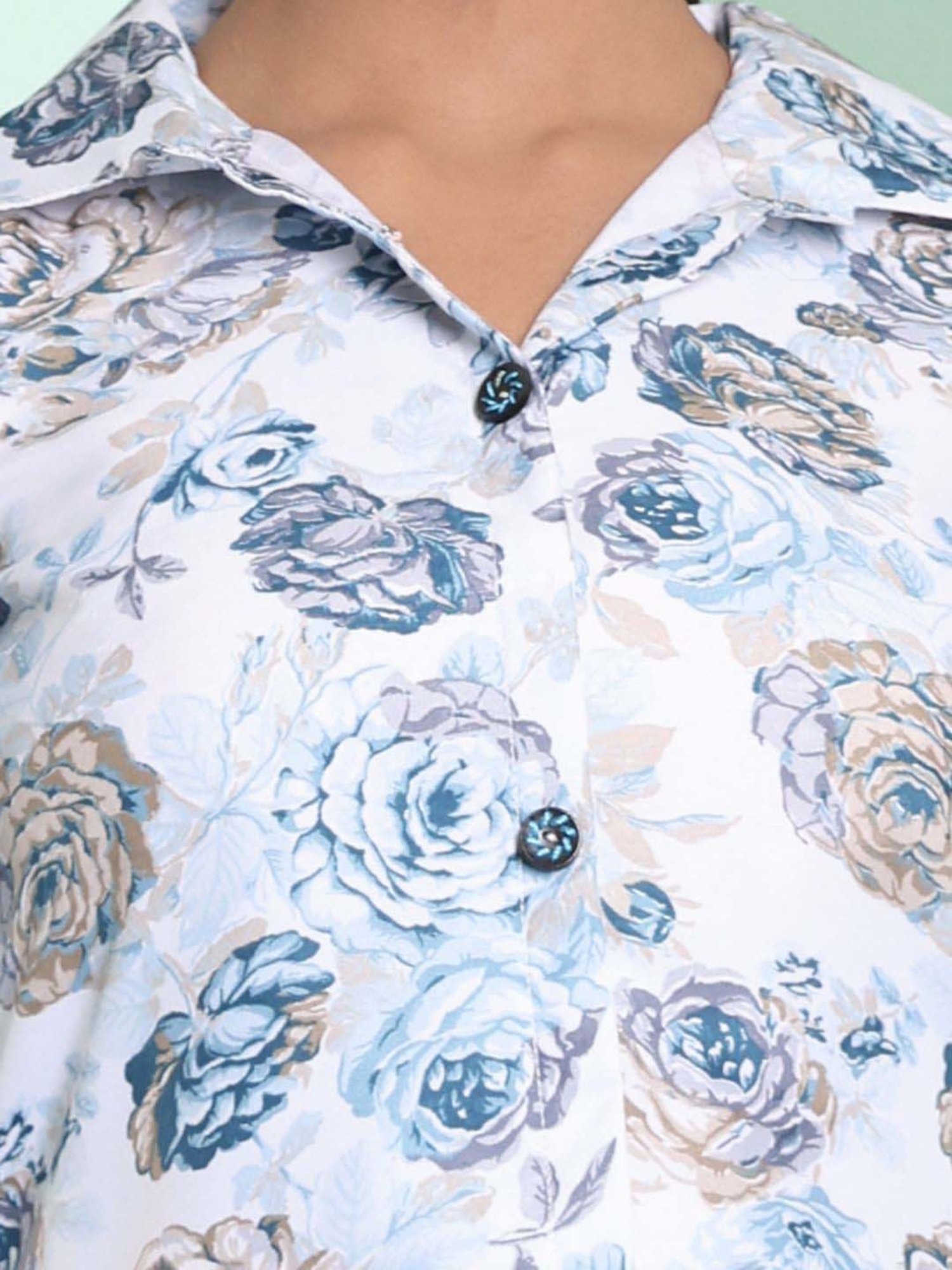 CHARUKRITI White & Blue Printed A-Line Dress