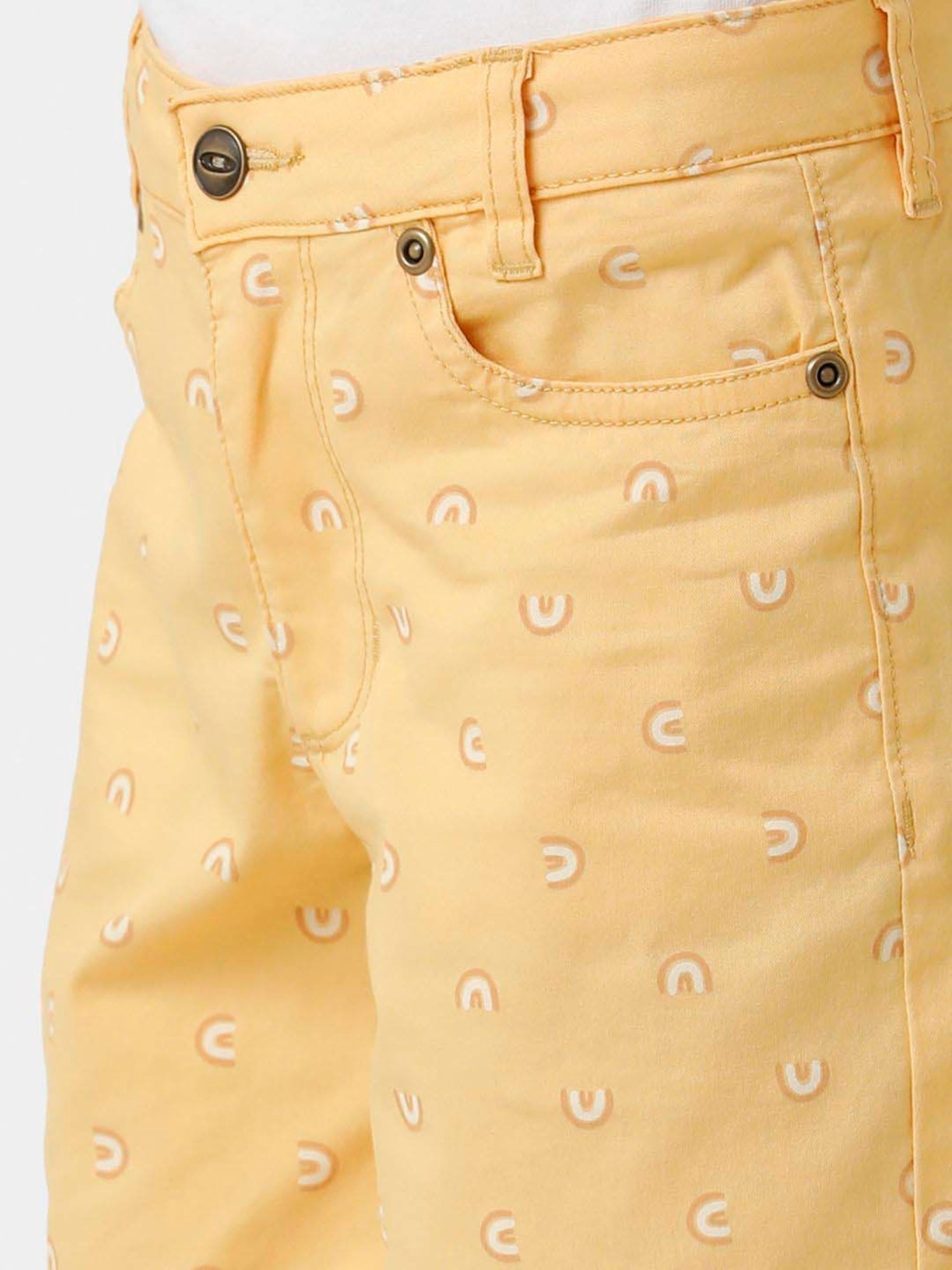 Kate & Oscar Kids Yellow Cotton Printed Shorts