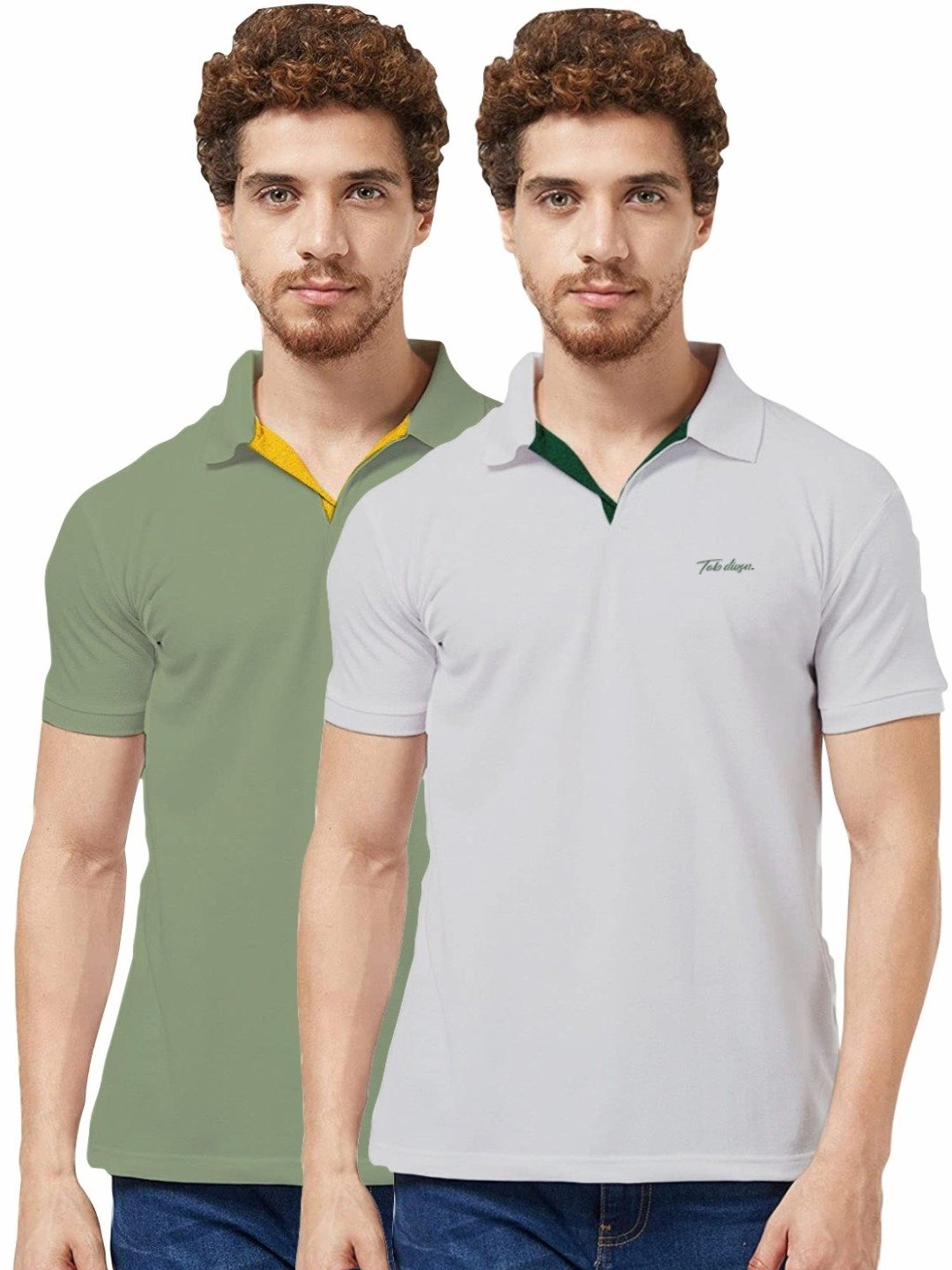 Tab91 Sage & Grey Regular Fit Printed Polo T-Shirts