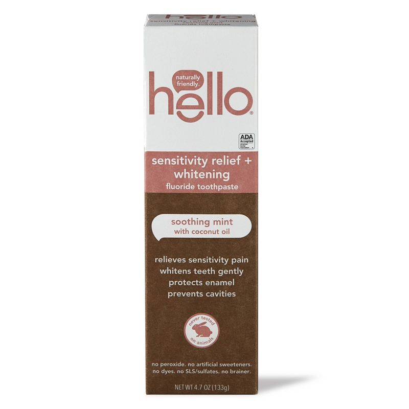 hello Sensitivity Relief + Whitening Fluoride Toothpaste - Soothing Mint Vegan & SLS Free - 4.7oz