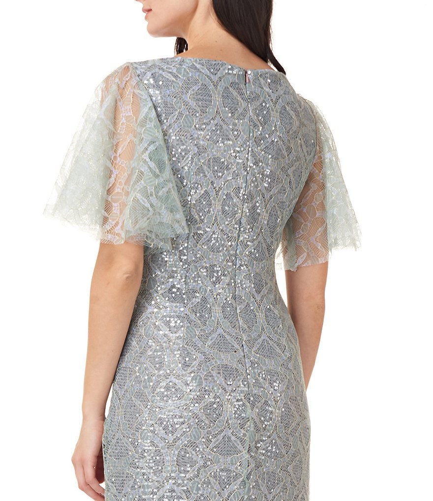 JS Collections Sequin Flutter Short Sleeve Mermaid Gown