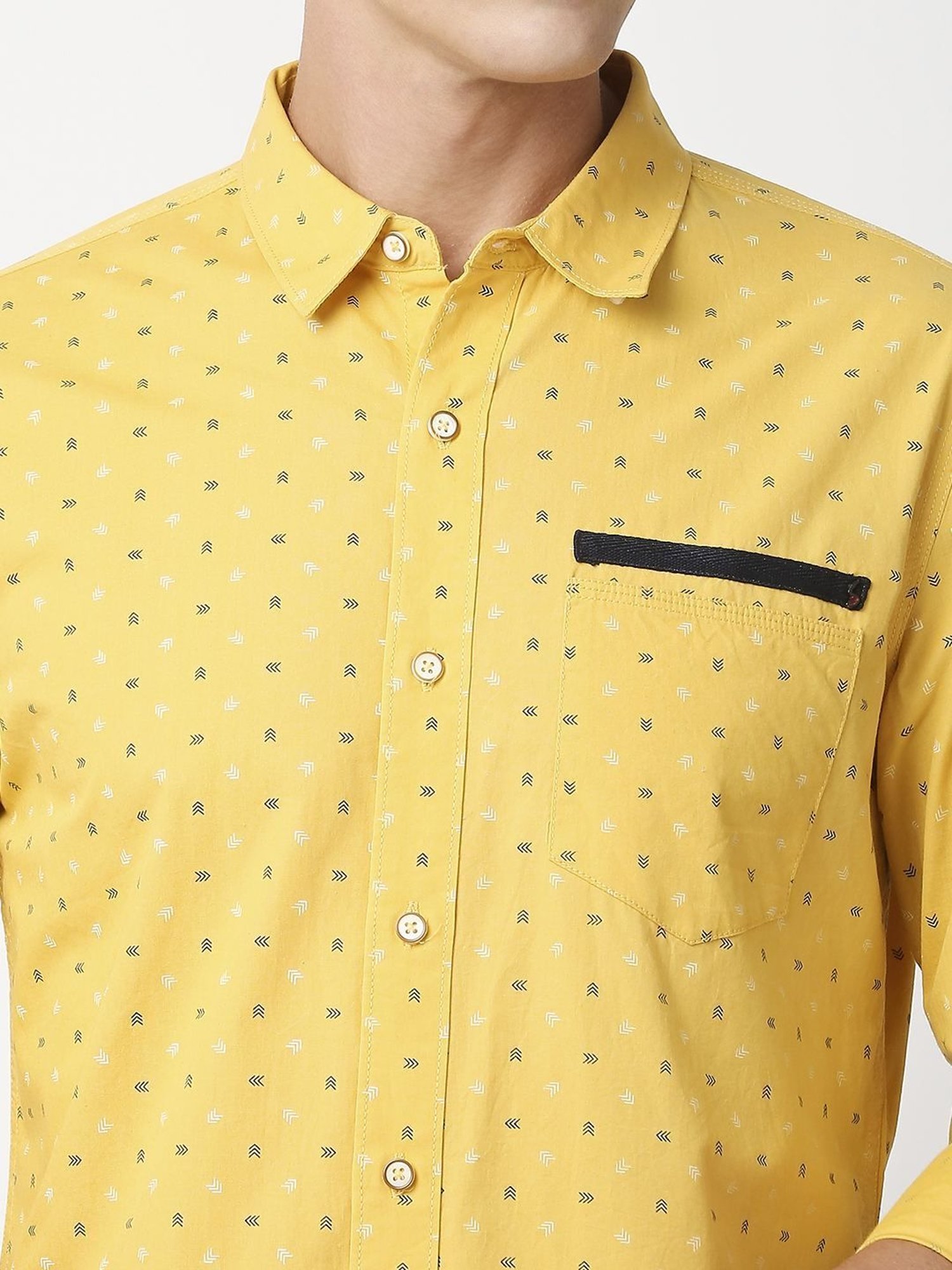 Solemio Yellow Slim Fit Printed Shirt