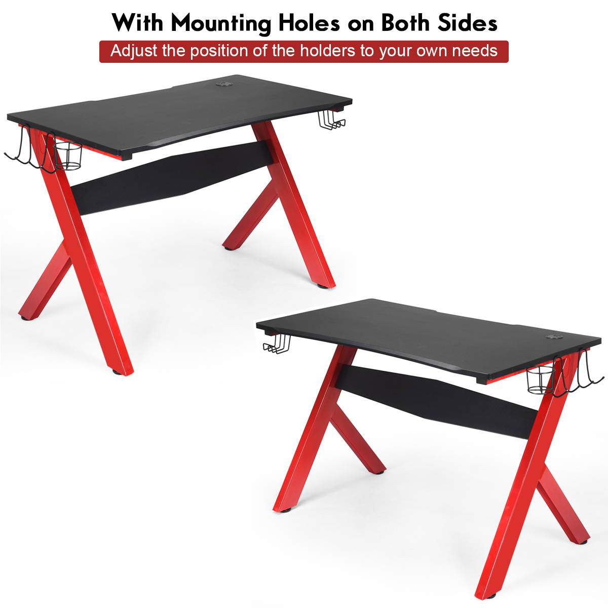 Gaming Desk 47.2" W x 23.6" D Office Computer Table, Black Gamer Workstation with 2 Cable Management Holes