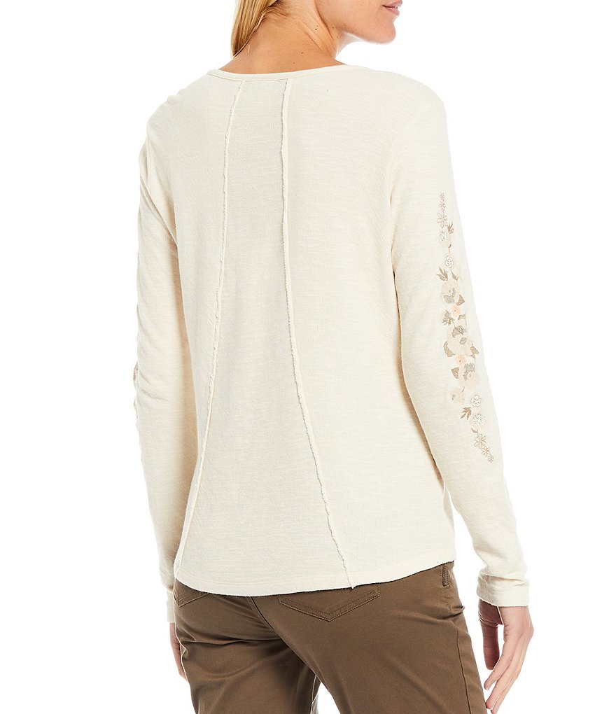 Aventura Selena Embroidered Henley Neck Long Sleeve Organic Cotton Top