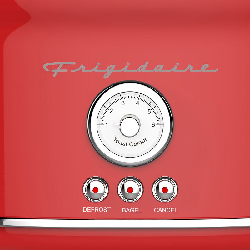 Frigidaire ETO102 Retro 900 Watt 2 Slice Kitchen Toaster Maker with Crumb Tray, Defrost, and Wide Toasting Slots for Bread or Bagels, Red
