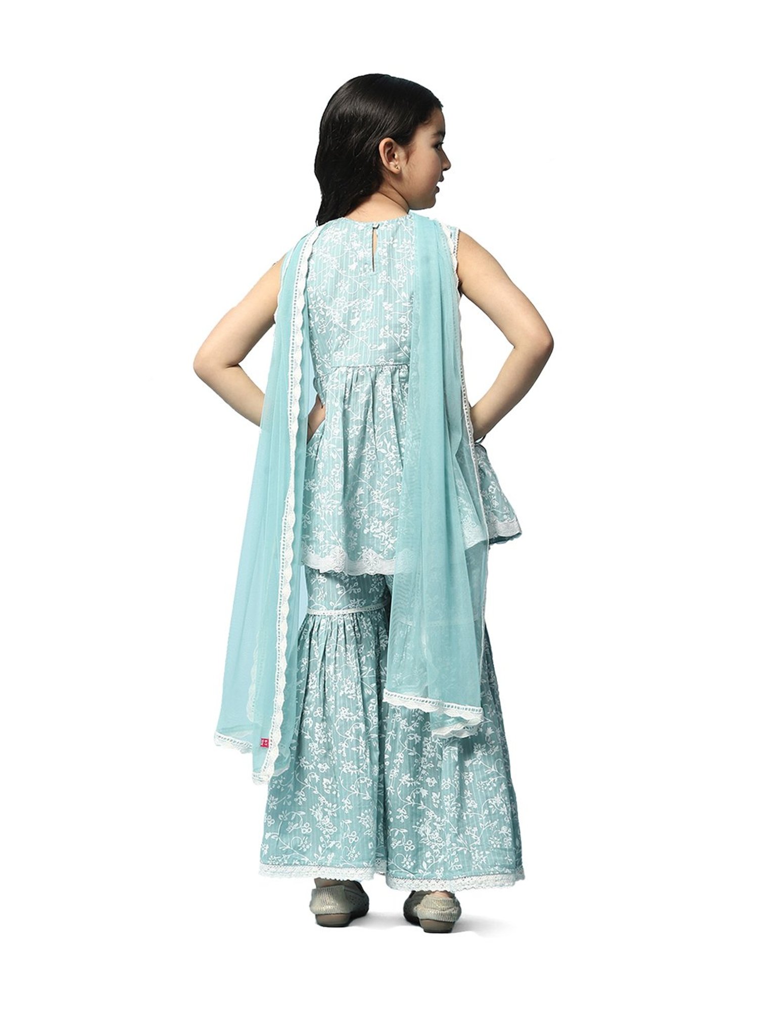 BIBA Girls Kids Powder Blue Cotton Embroidered Kurta Set