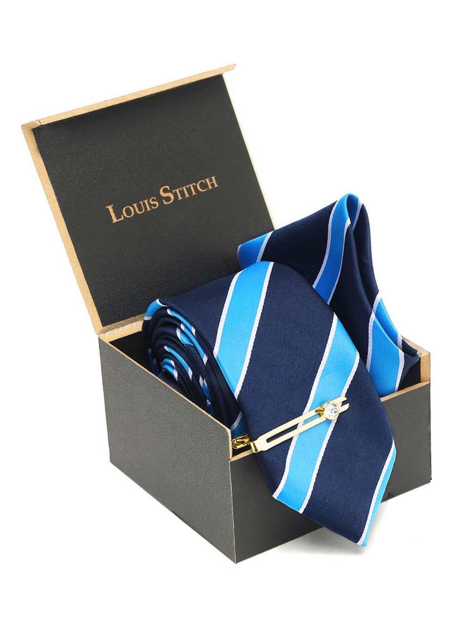 Louis Stitch Blue Striped Necktie Gift Set - Set of 3