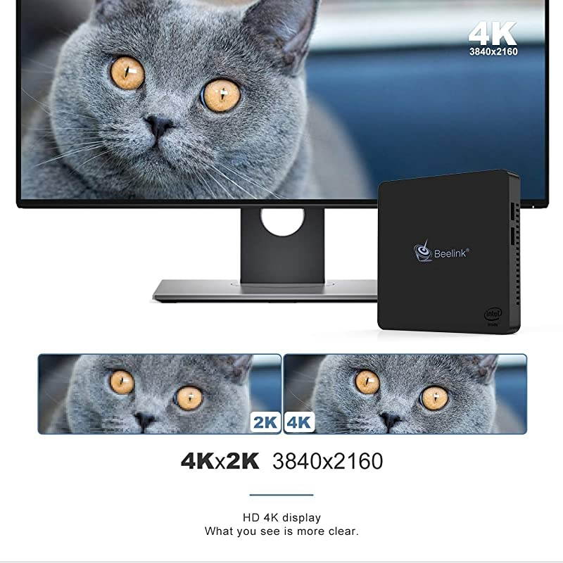 Celeron N3350 Processor (Z8350 Upgraded up to 2.4 Ghz) Mini Pc Windows 10 Home 64 bit 4GB DDR4 / 64GB eMMC Mini Desktop Computer, 2.4G/5G Dual WiFi, Gigabit Ethernet, 4K HD HDMI & VGA Ports