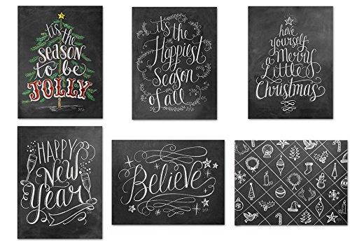 72 Holiday Cards - Chalkboard Holiday - 6 Designs - Red Envelopes Included