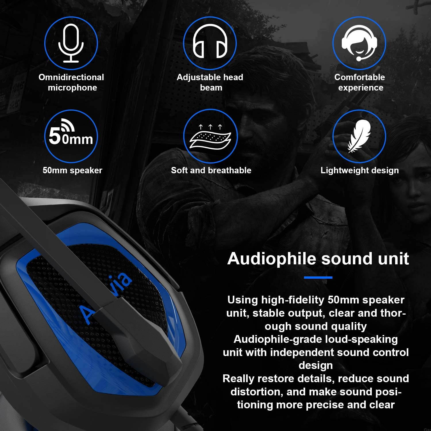Gaming Headset,3.5mm Blue Gaming Headset,MH602 PS4 Headset for PC, Laptop, Xbox One, Mac, iPad, Nintendo Switch Games, Computer Game Gamer Over Ear Flexible Microphone Volume Control with Mic