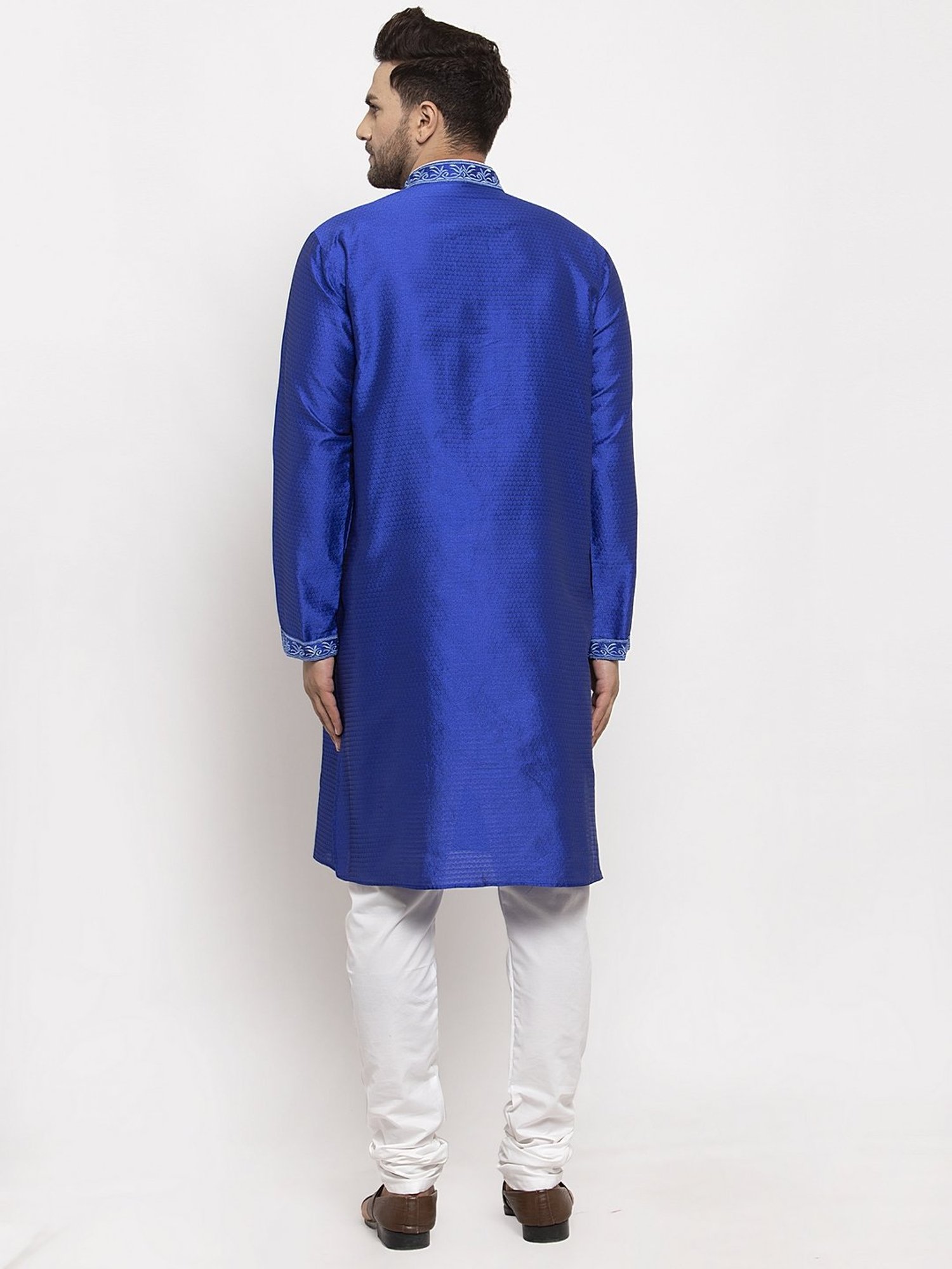 Benstoke Royal Blue & White Regular Fit Embroidered Kurta Set