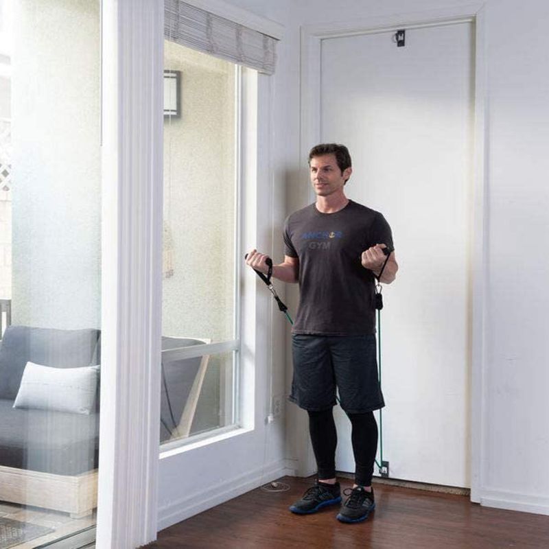 Anchor Gym Mini Steel Door Mount for Body Weight Band Full Body Workouts (2 Pack) Bundle with Body Weight Training Adjustable Equipment Strap, Blue