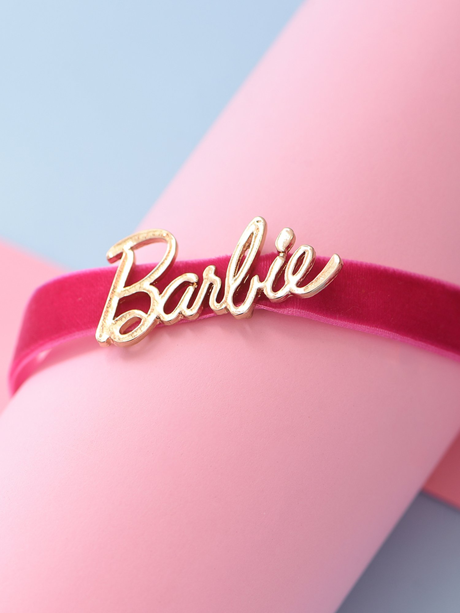 ToniQ Barbie Engraved Casual Pink Velvet Choker Necklace For Women