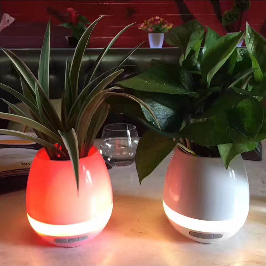 TOKQI Music Flowerpot,Luyuan Touch Plant Piano Music Playing Flowerpot Smart Multi-color LED Light Round Plant Pots Bluetooth Wireless Speaker (whitout Plants)