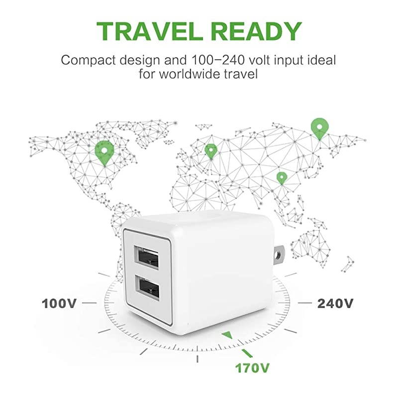 Charger 21A 12W Dual Port Portable Universal USB Charger for Apple iPhoneiPad Samsung Galaxy HTC Nexus Moto BlackBerry Bluetooth Speaker Headset amp Power Bank White 2Pack