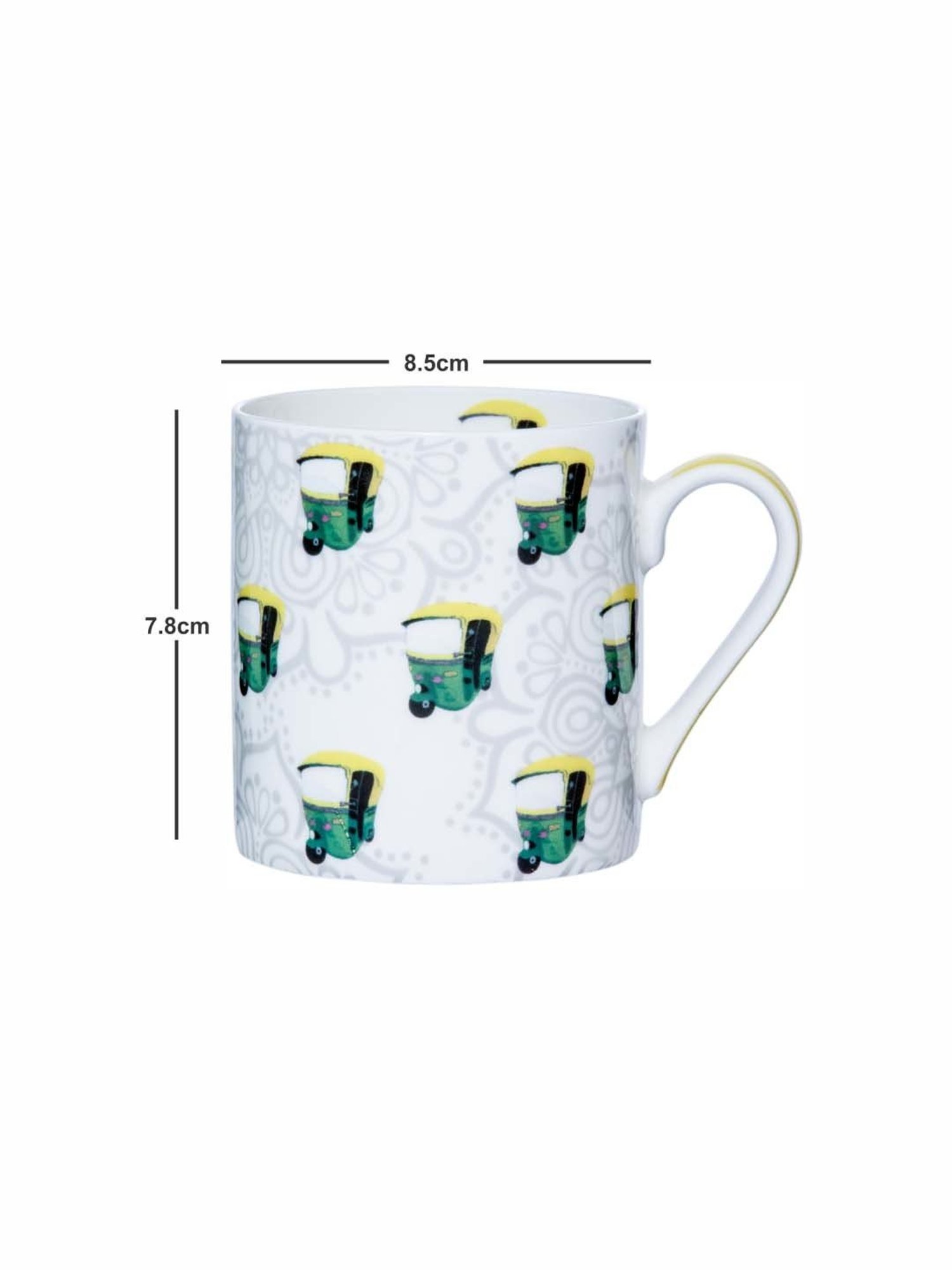 Goodhomes White & Green Bone China Coffee Large Mug (0.32 L) - Set of 2