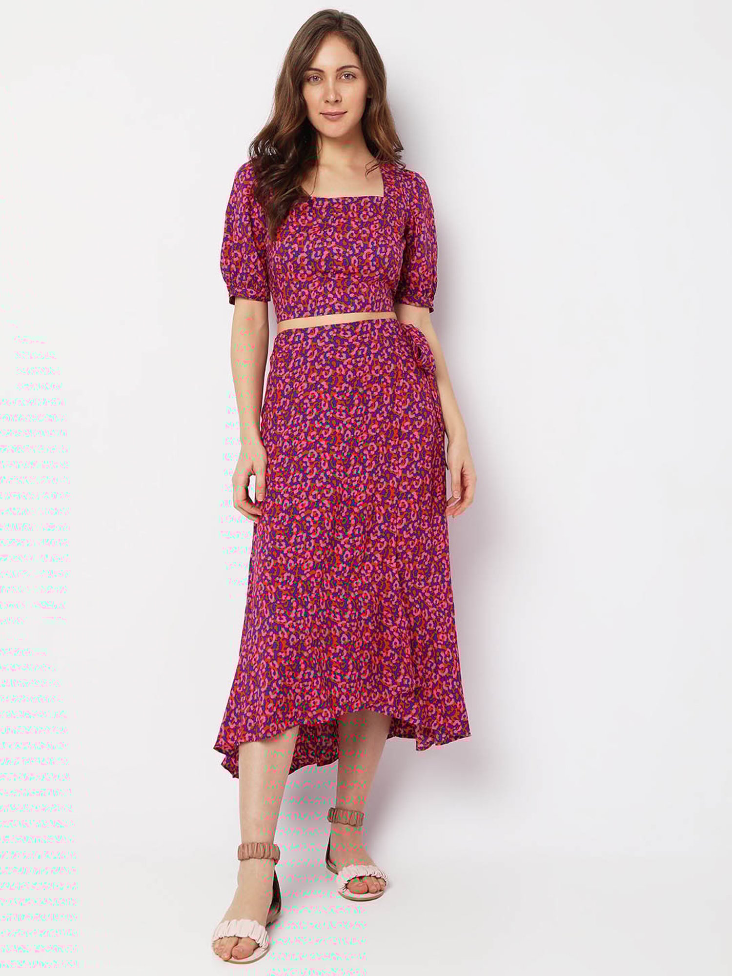 Vero Moda Pink & Blue Printed Skirt