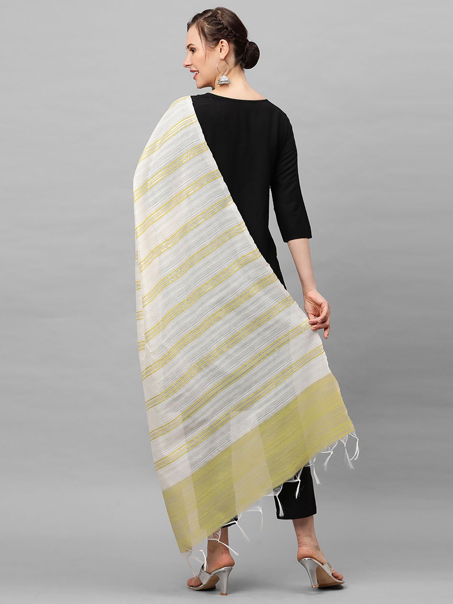 Indo Era Olive & White Dupatta