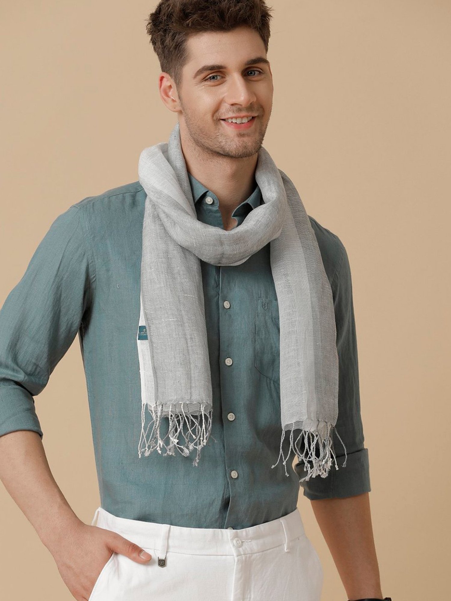 Linen Club Grey Solid  Stole