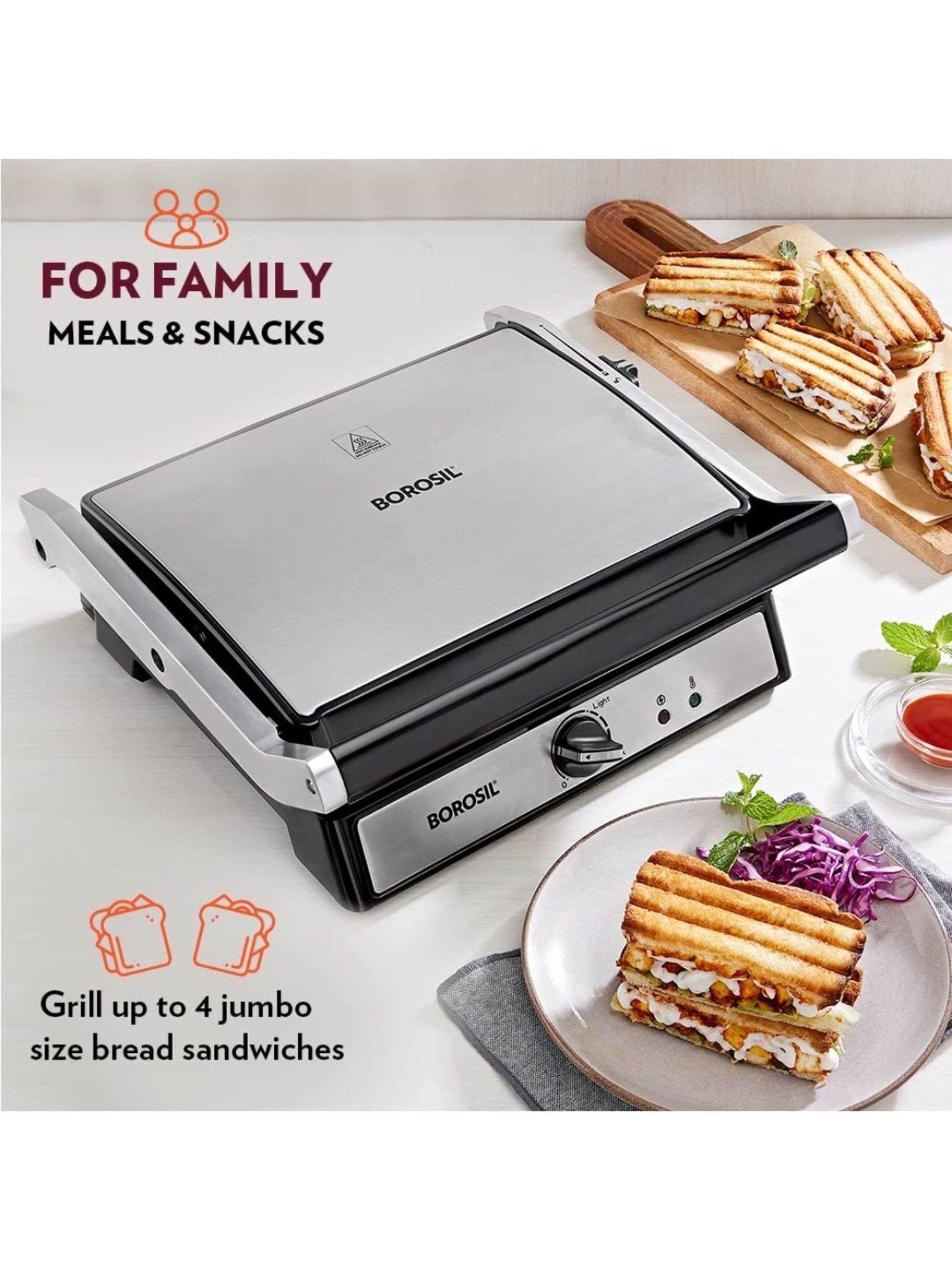 Borosil Sandwich Maker 2000W with Non stick coating (Black)