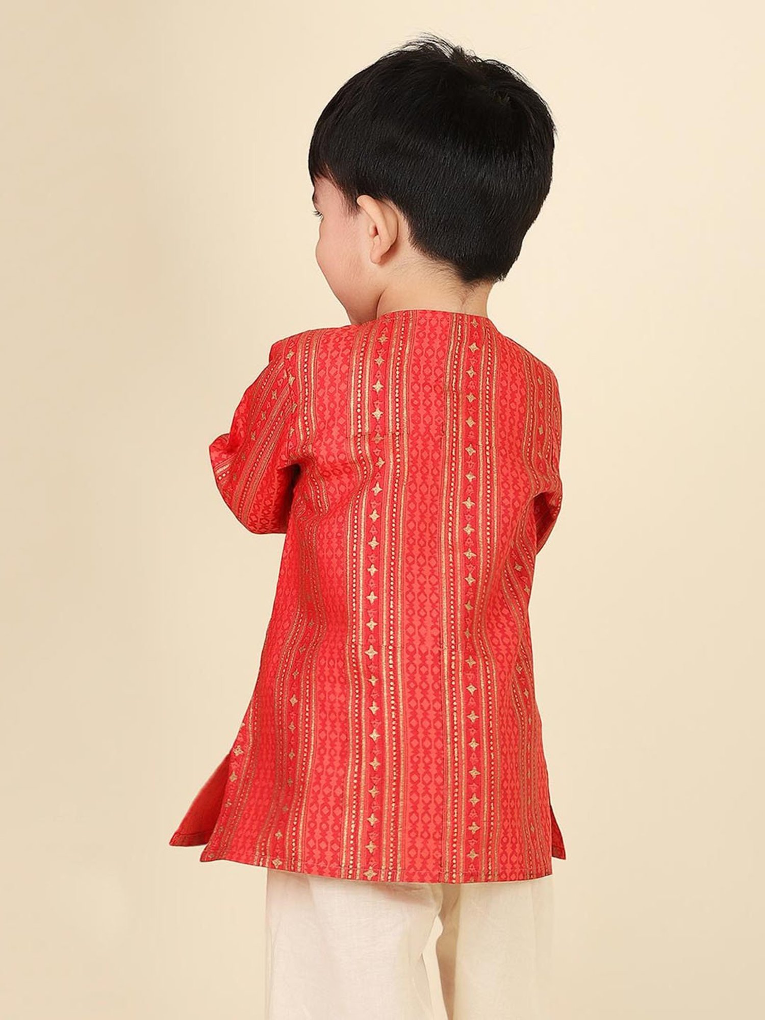 Fabindia Kids Red Printed Full Sleeves Kurta