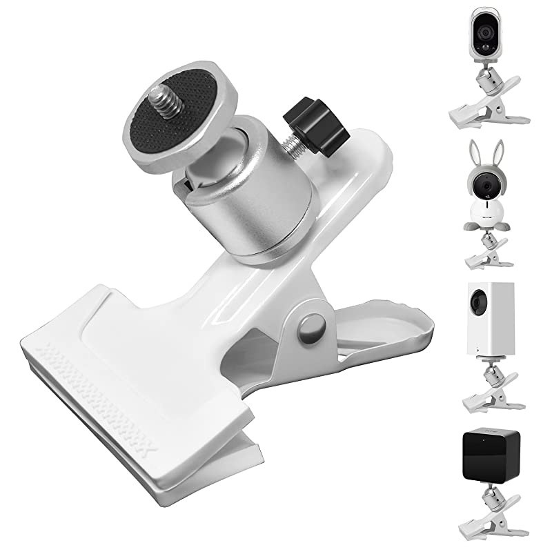 Mount-Desk Rotating Clip Clamp Holder Stand with 1/4" Screw Ball Head for Wyze Cam V3/ Wyze Cam Pan/Oculus Sensor/HTC Vive Base Station/Arlo and Other Compatible Home Security Camera