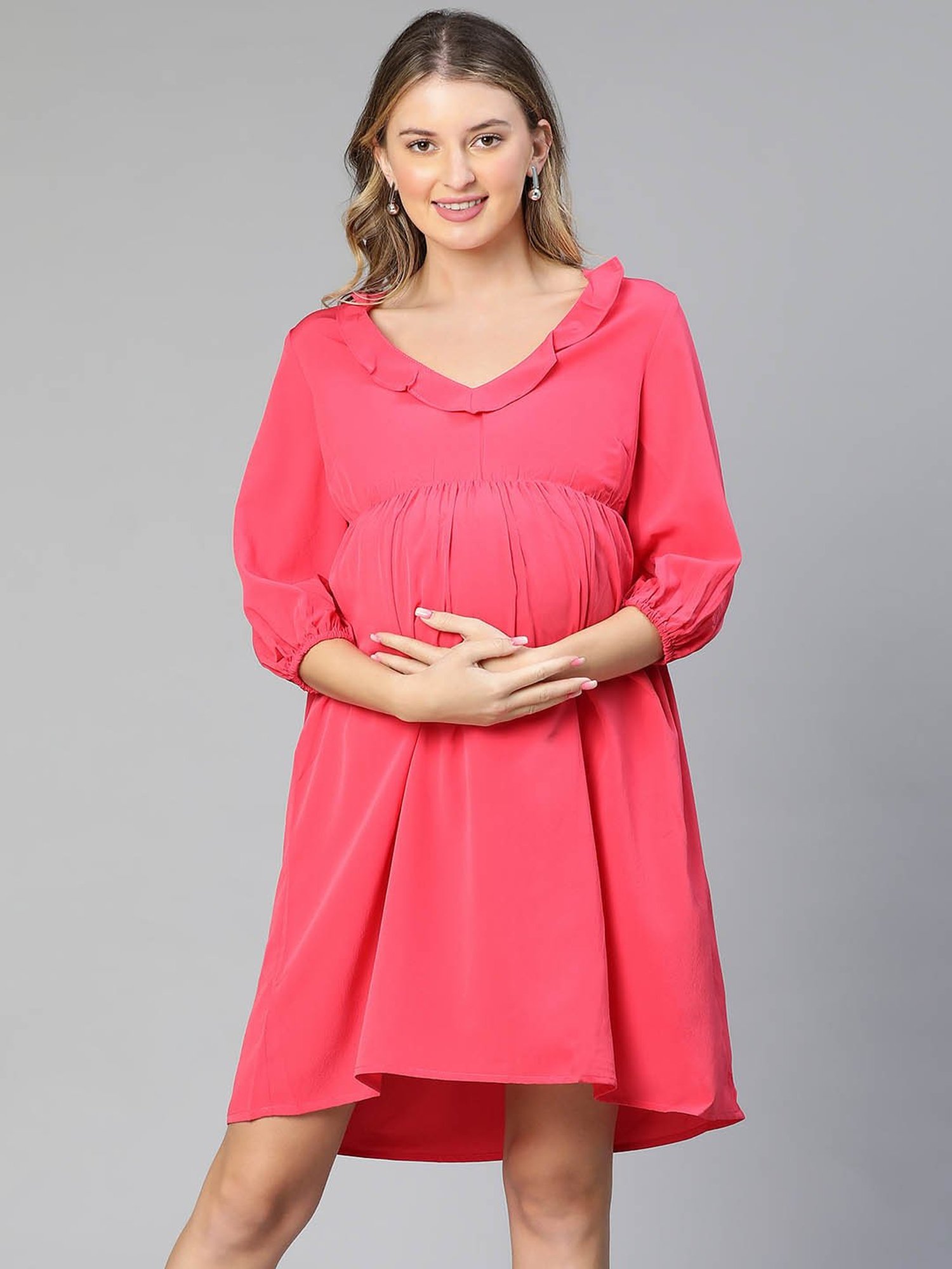 Oxolloxo Pink Regular Fit Maternity Dress