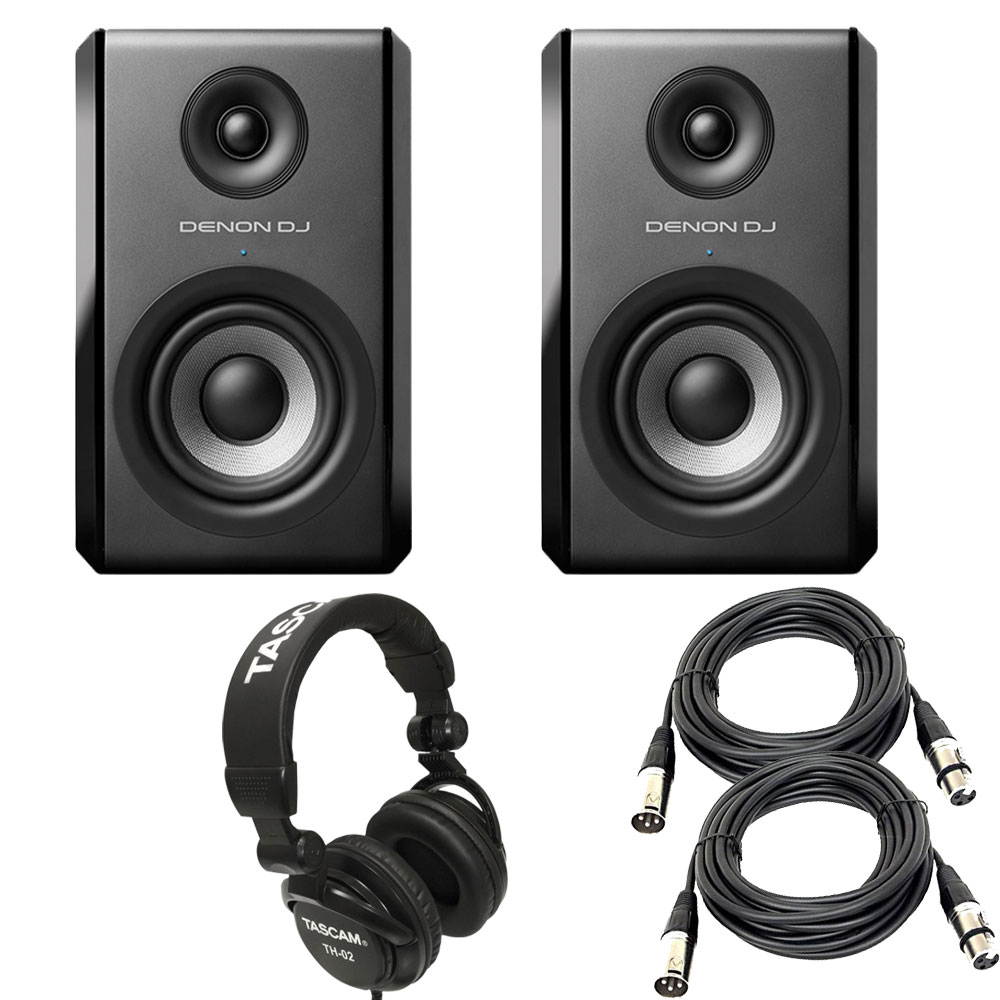 Denon DJ SM50 | Bi-Amplified Reference Monitor (Pair) + Tascam TH02 and PSC XLR Cables.