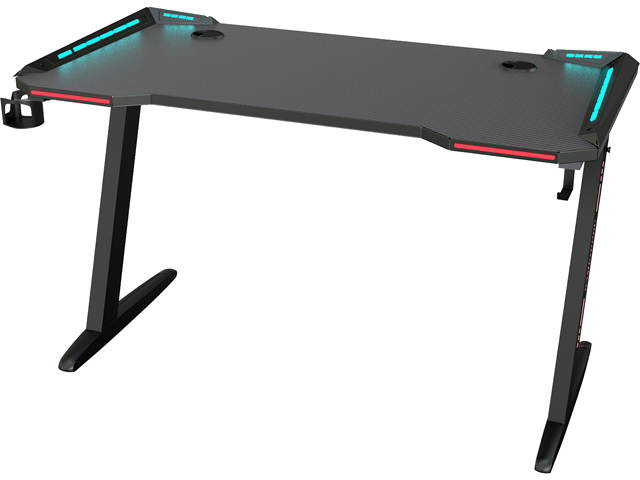 Gaming Desk, 55 Inch Gaming Table, PC Computer Workstation with LED RGB Lights, Headphone Hook and Cup Holder for Home, Black