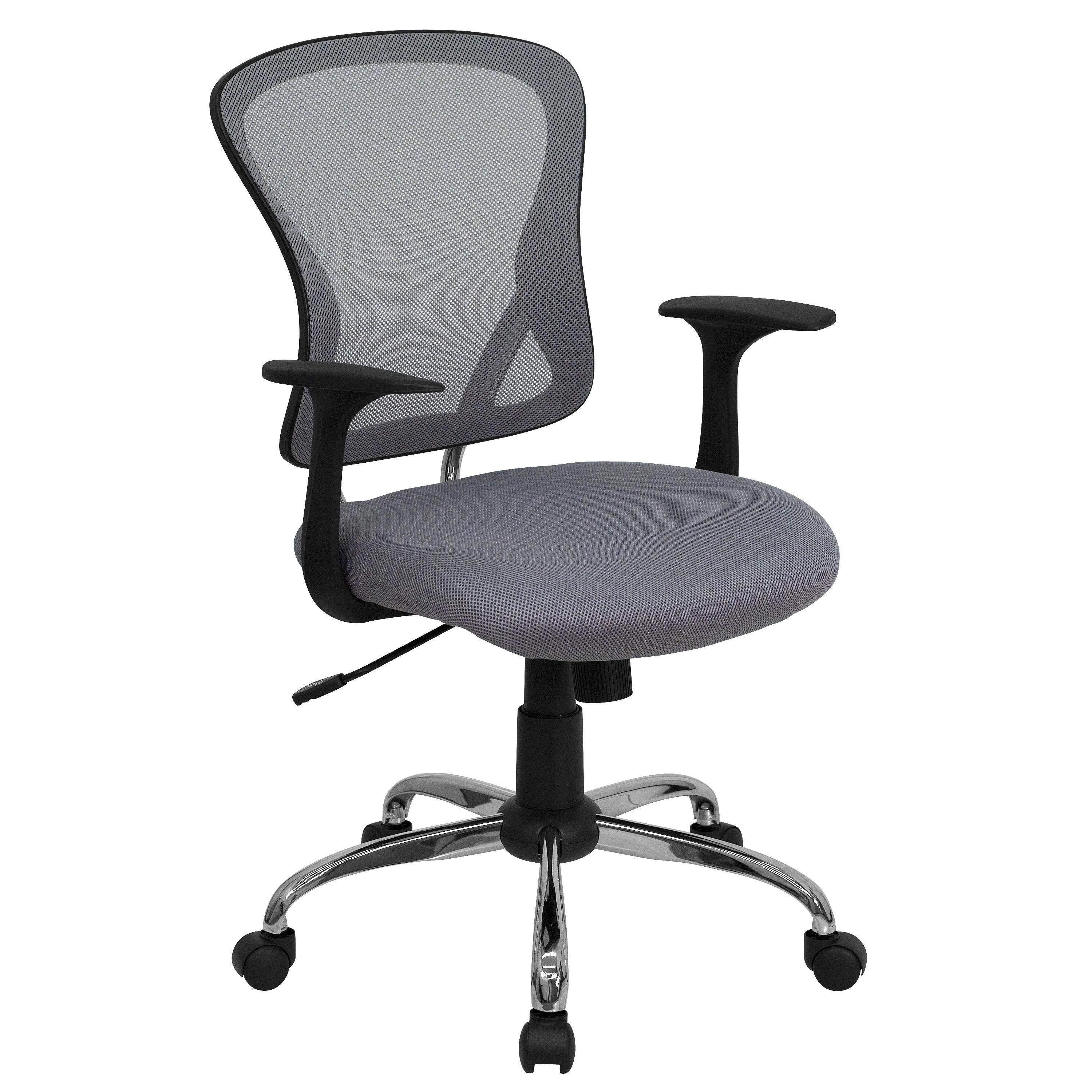 Mid-Back Gray Mesh Swivel Task Chair with Chrome Base and Arms