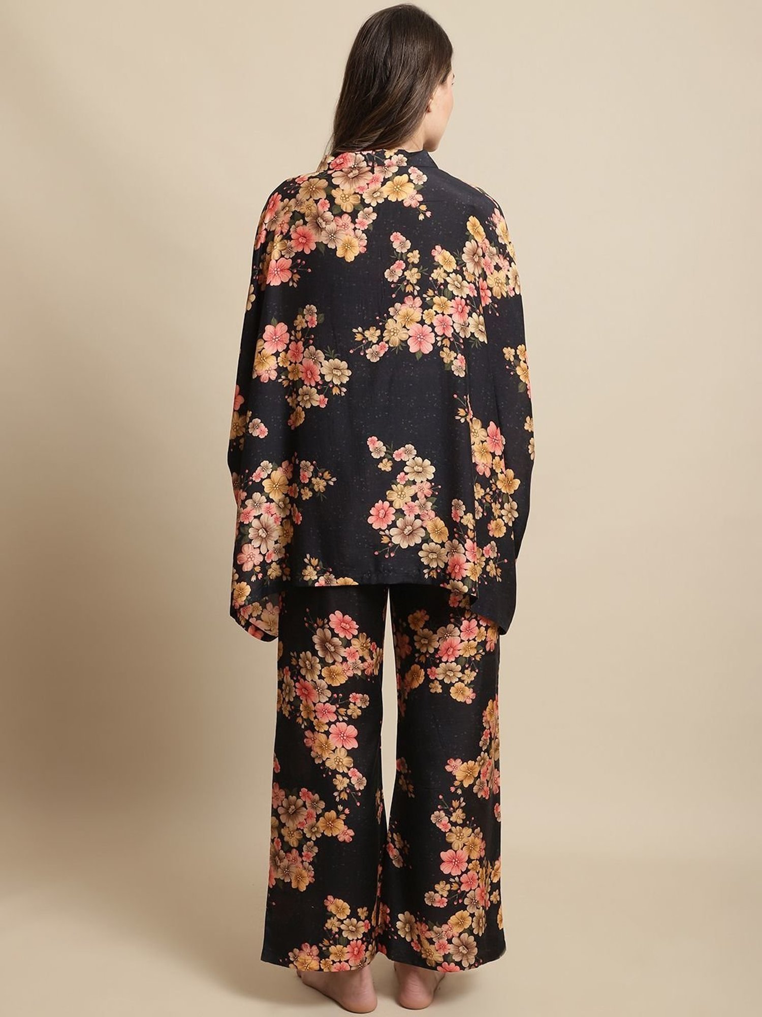 Kanvin Black Printed Kaftan Palazzo Set