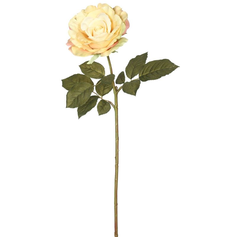 Artificial (Pk/6) Open Rose Stem (25") Light Yellow - Vickerman