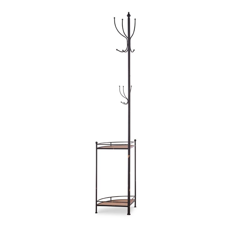 Corner Metal and Wood Coat Rack Brown - Linon