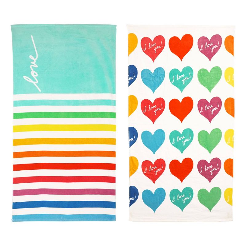 2pk French Love Hearts Striped Beach Towel - ED Ellen DeGeneres