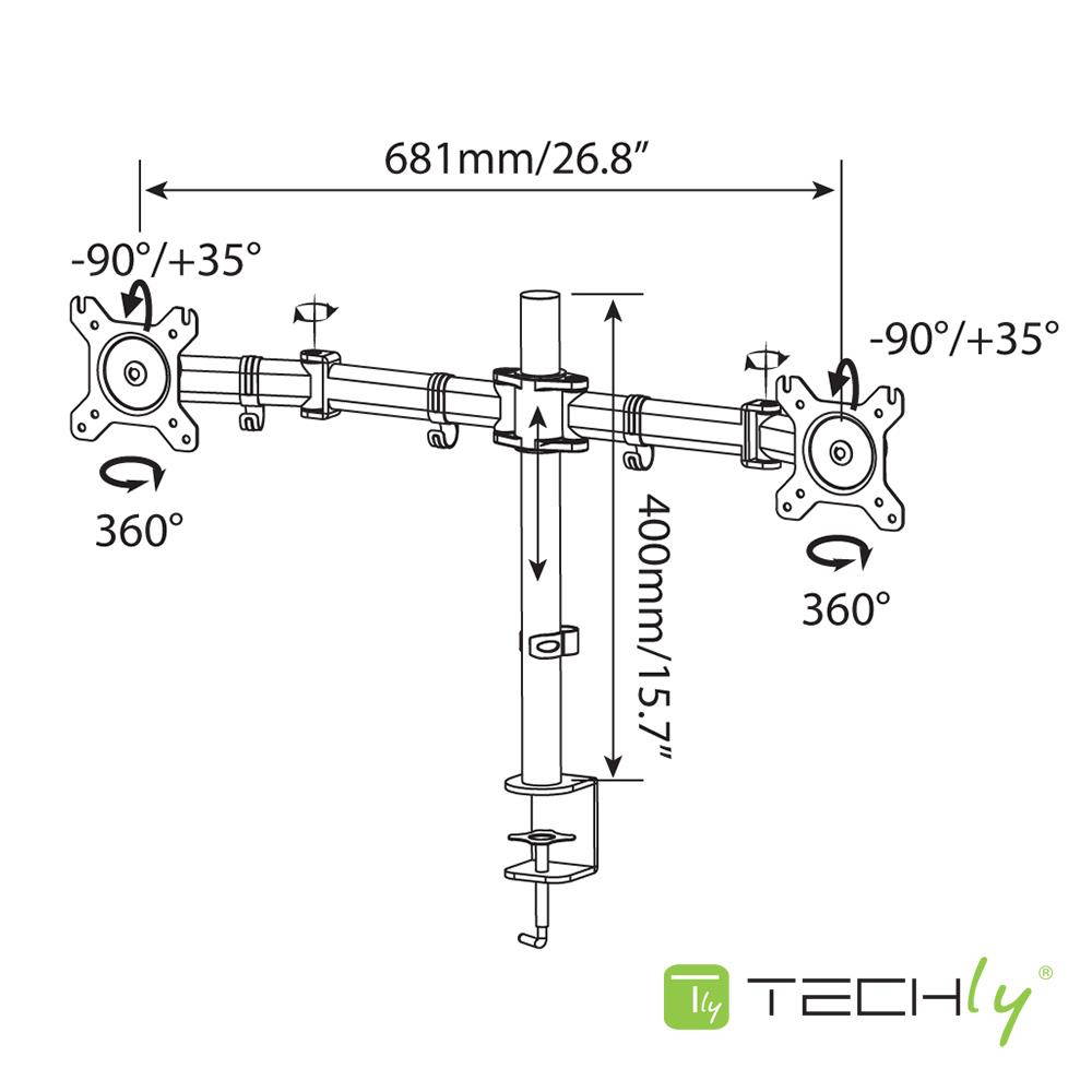 Desk Stand for 2 Monitors w/Clamp- 13-27