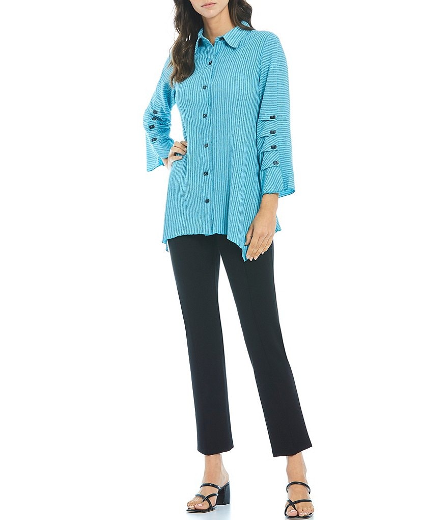 Calessa Crinkle Stripe Button Front Tunic