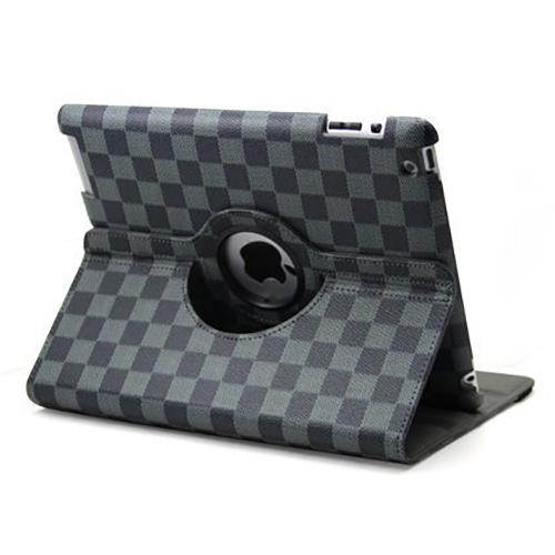 Checkered Black + Grey Rotating Stand Cover for Apple iPad 2 or iPad 3