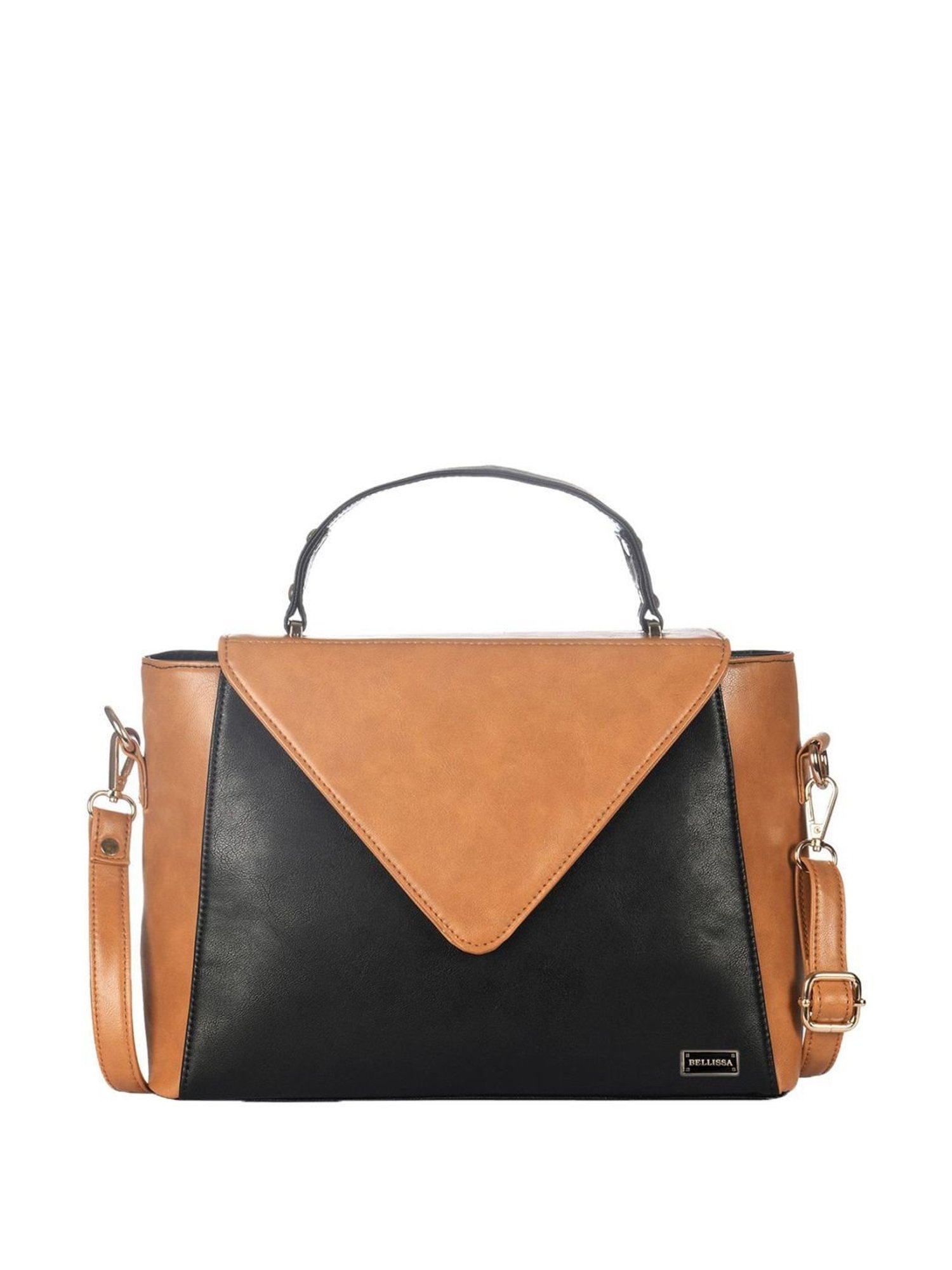 Bellissa Tan Color Block Medium Satchel Handbag