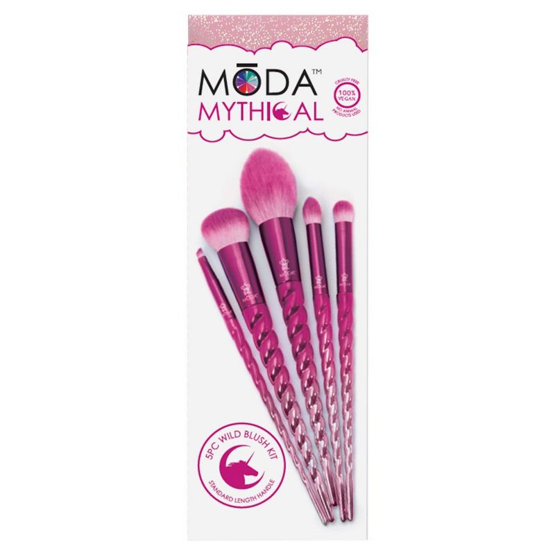 MODA Brush Mythical 5pc Wild Blush Makeup Brush Set, Includes - Complexion, Domed Shadow, Crease and Angle Eyeliner Brushes