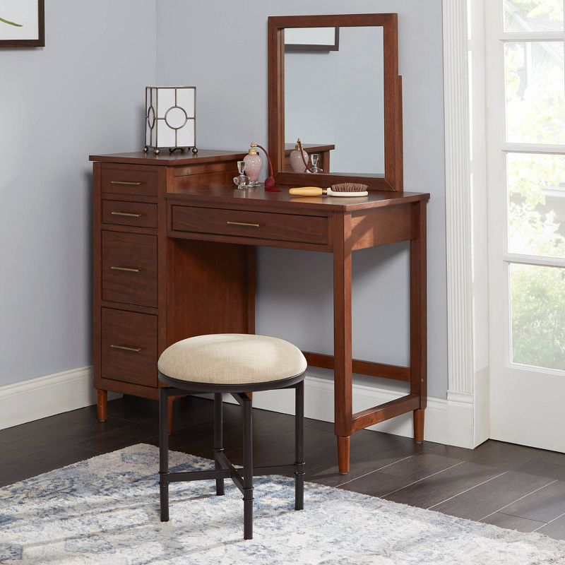 Round Linen Swivel Vanity Stool Off White - Silverwood