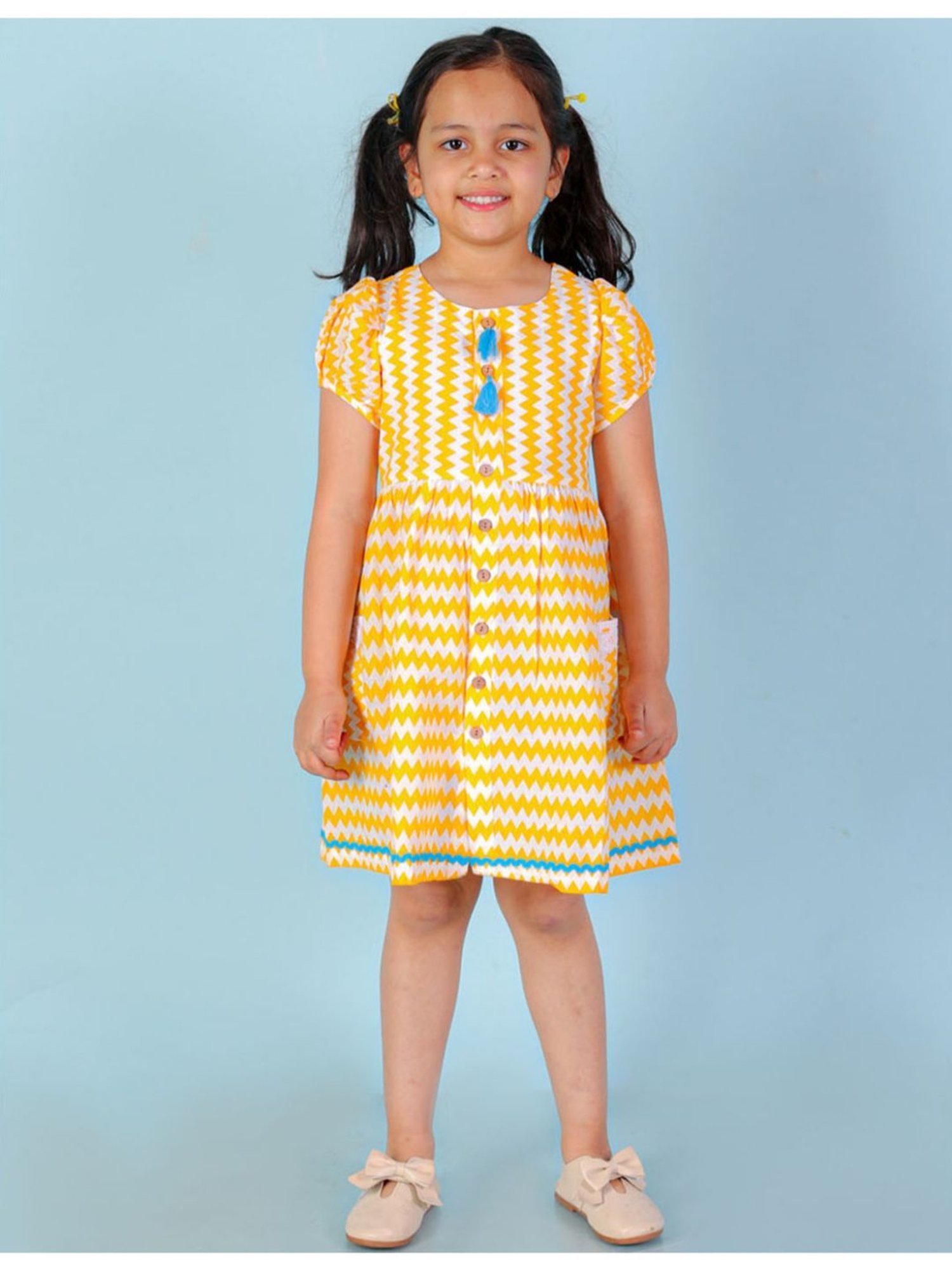 Lil Drama Kids Yellow & White Striped Dress