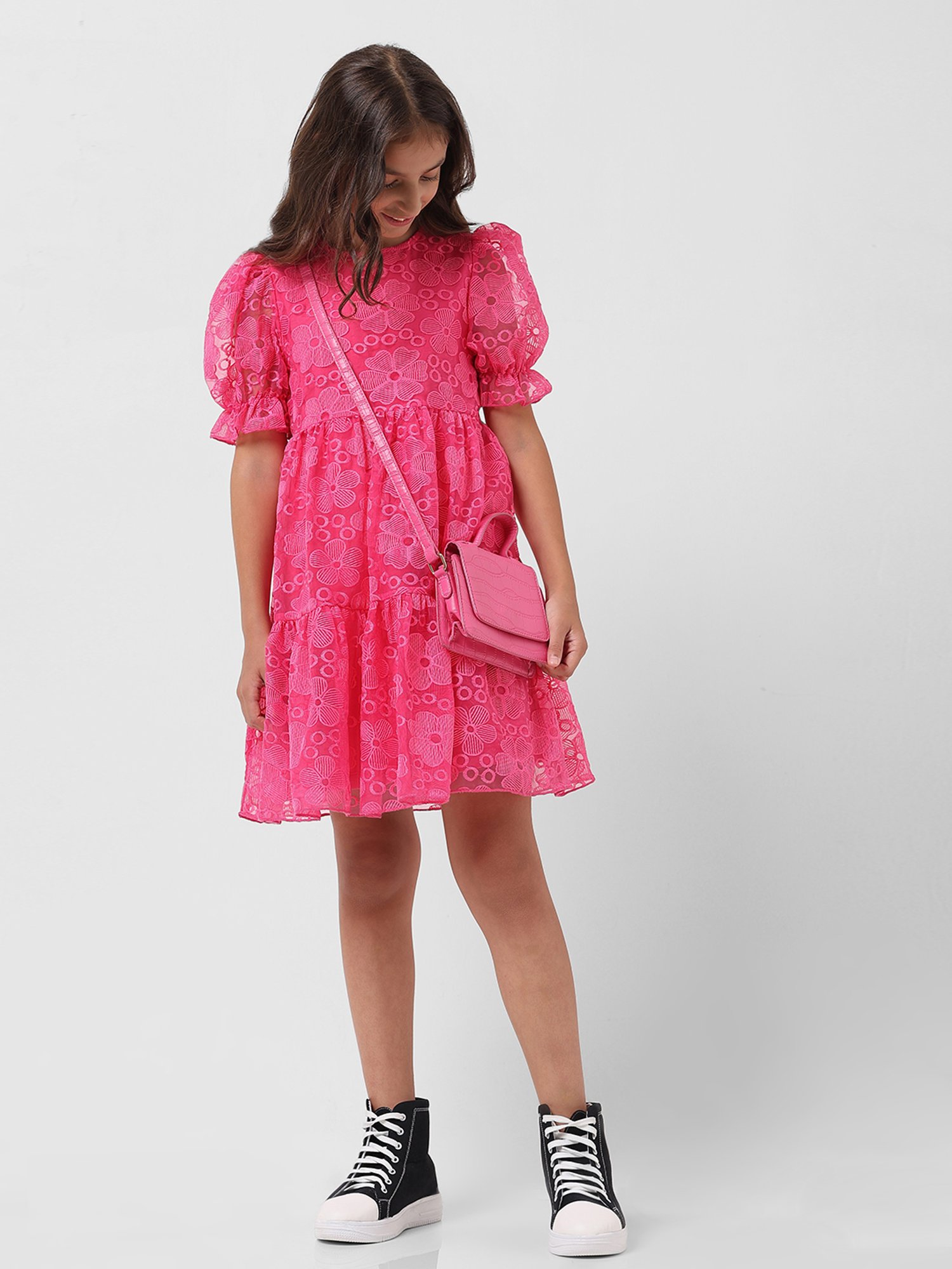 VERO MODA GIRL Pink Embroidered Dress