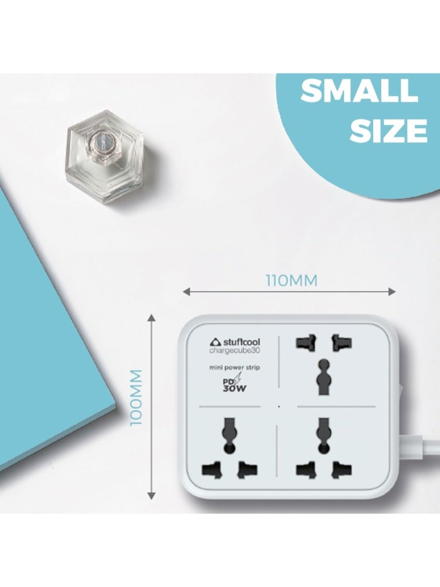 Stuffcool ChargeCube 30 Mini Surge Protector with 3 AC Ports and 30W Dual Port Type C (White)