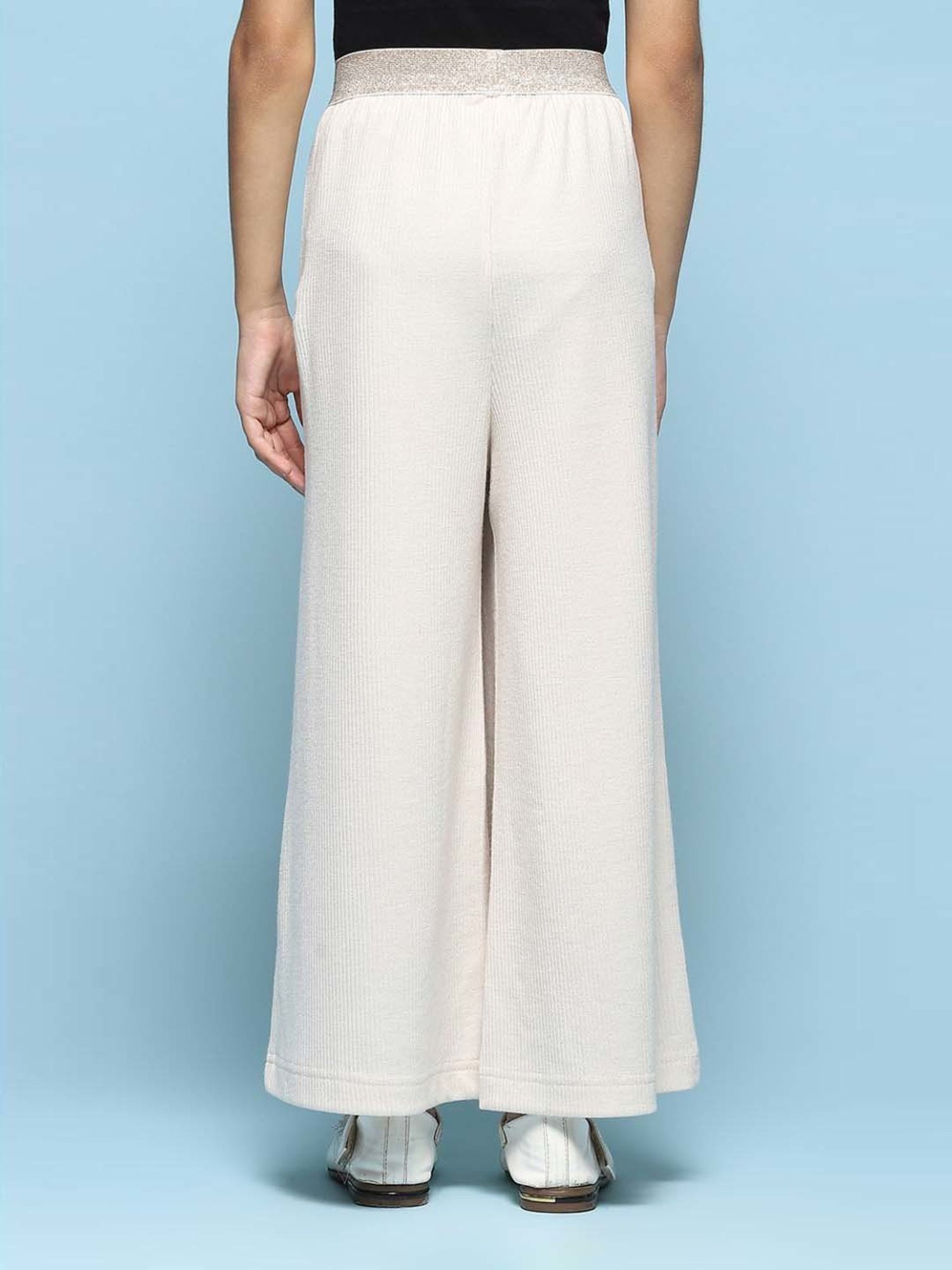 BIBA Girls Kids White Cotton Regular Fit Palazzo