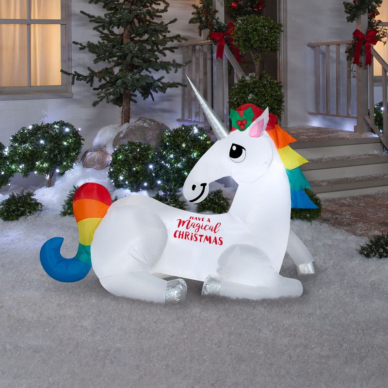 Gemmy Christmas Airblown Inflatable Mixed Media Magical Christmas Unicorn, 4.5 ft Tall, Multicolored