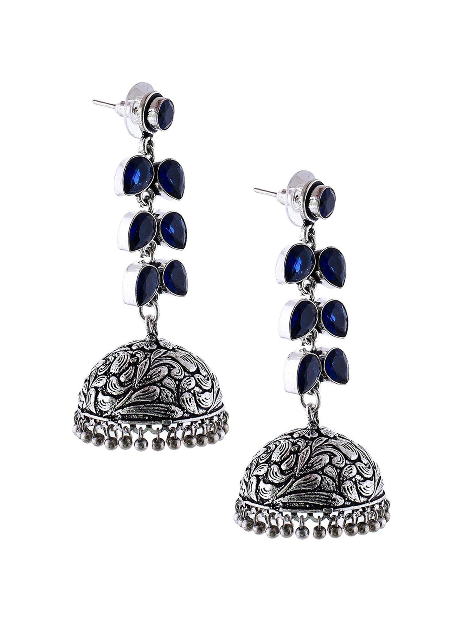 Imli Street Blue SilverBlack Tone Handcrafted Jhumki Earrings
