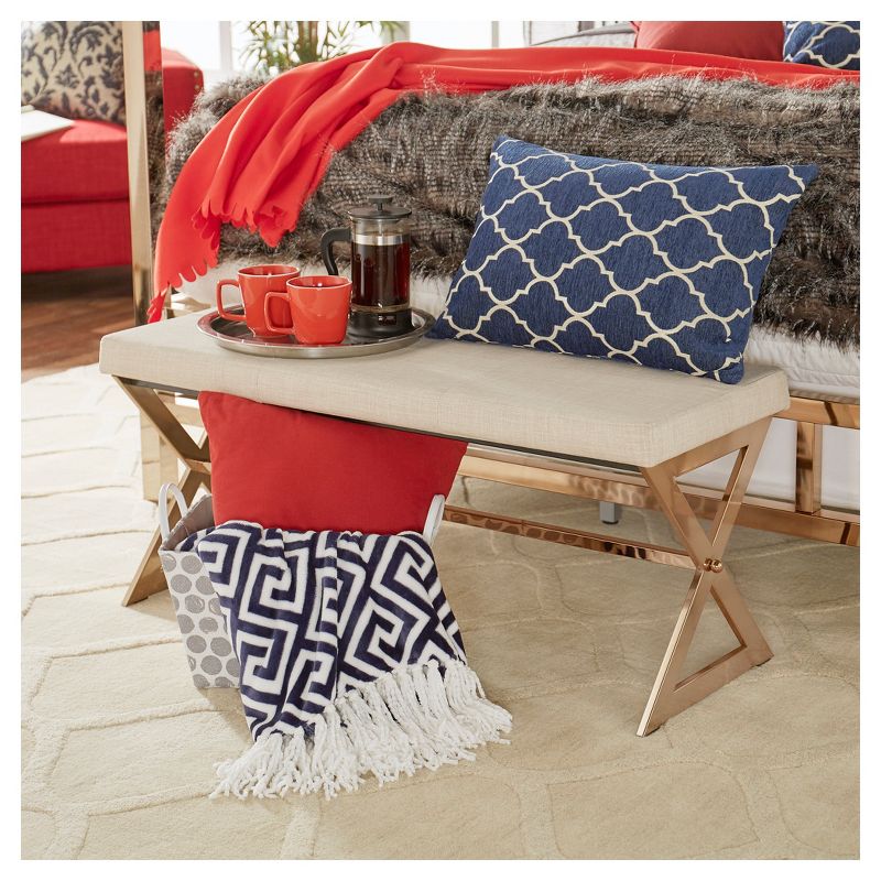 Ornelas Champagne Gold Metal Base Bench - Oatmeal - Inspire Q